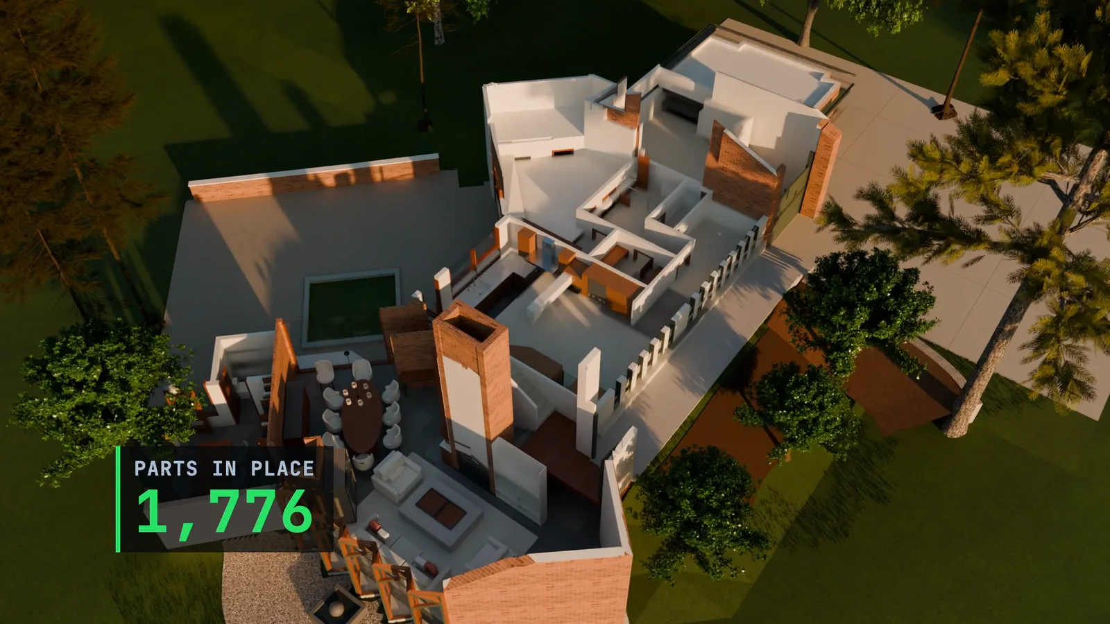 The house assembling itself, piece by piece